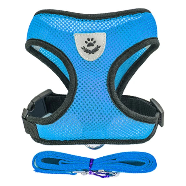 Conjunto de arnês ajustável para animais de estimação e coleira, colete respirável para pug, chihuahua, bulldog