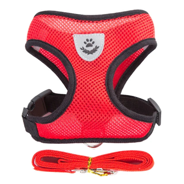 Conjunto de arnês ajustável para animais de estimação e coleira, colete respirável para pug, chihuahua, bulldog