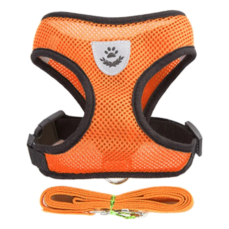 Conjunto de arnês ajustável para animais de estimação e coleira, colete respirável para pug, chihuahua, bulldog