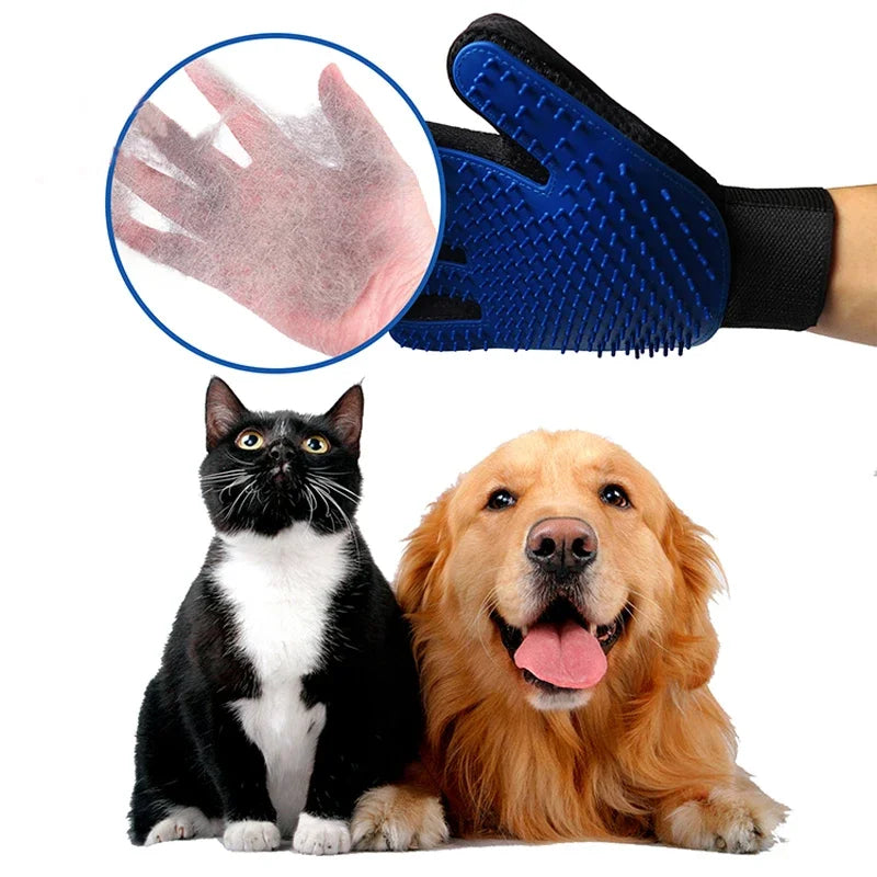 Luvas de silicone para tosa de animais de estimação, escova de pelos de gatos e luvas de pente para dar banho em cães