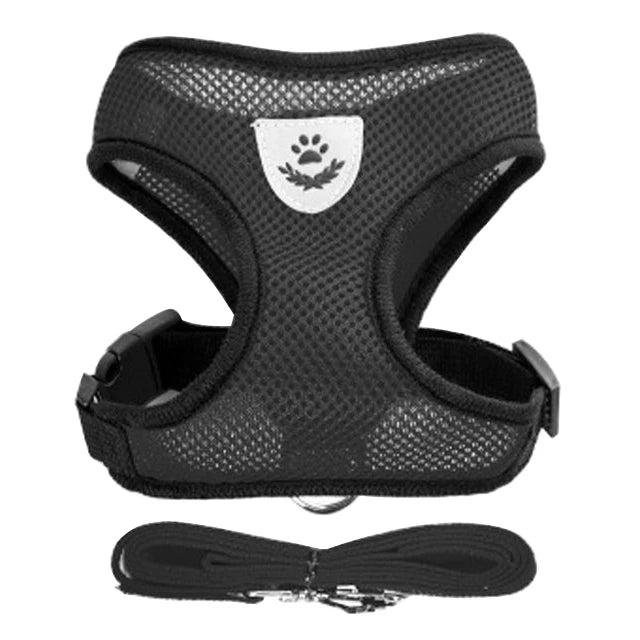 Conjunto de arnês ajustável para animais de estimação e coleira, colete respirável para pug, chihuahua, bulldog